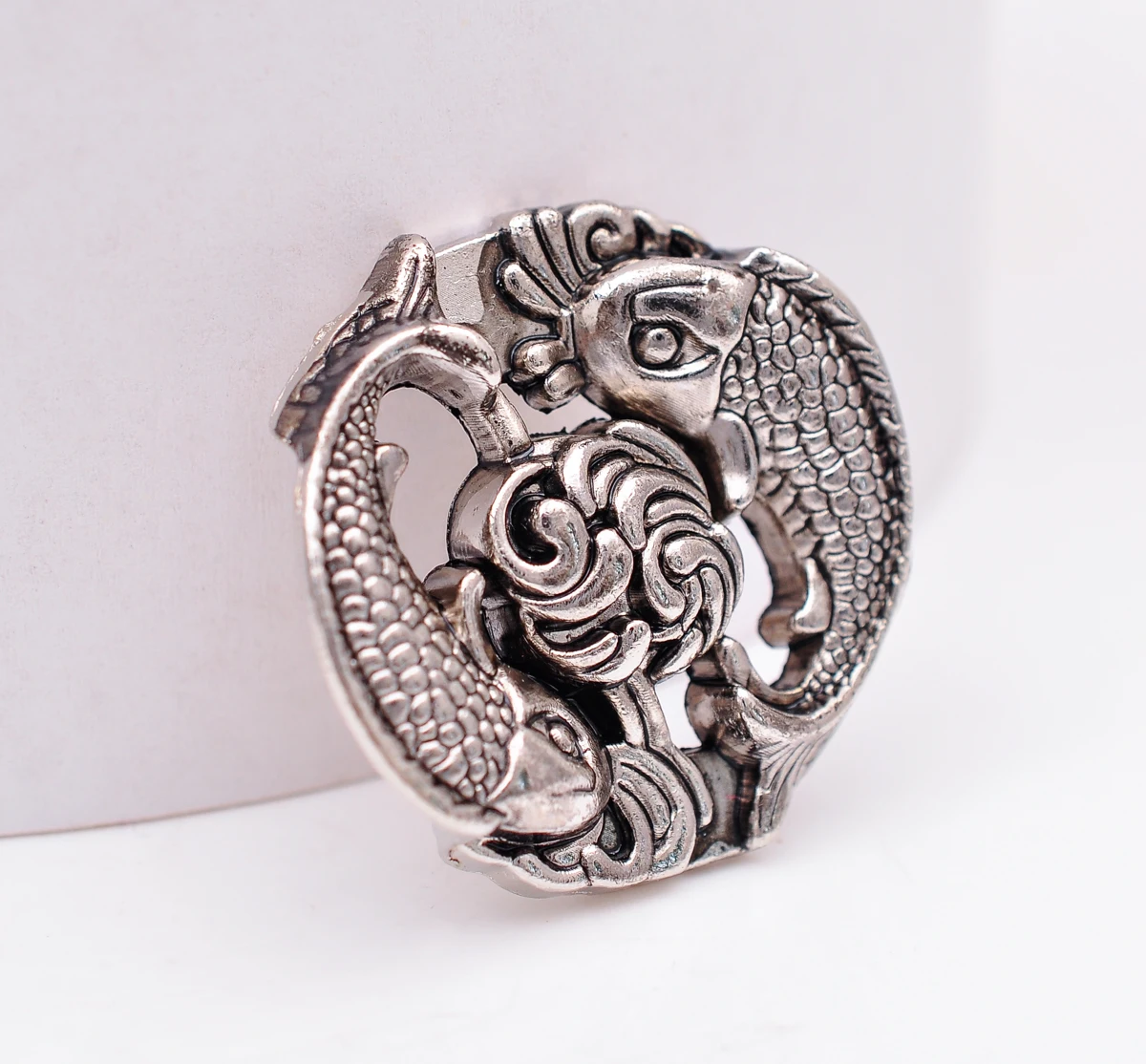 10X Bling Silver Japanese Lucky Double Fish Leathercraft Accessories Belt Saddle Concho Screw back