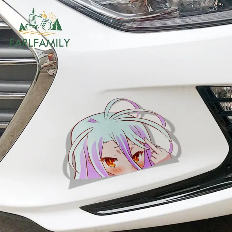 EARLFAMILY Car Sticker for Shiro No Game No Life Peeker Big Head Anime Vinyl Rear Windshield Trunk Stickers Car Accessories