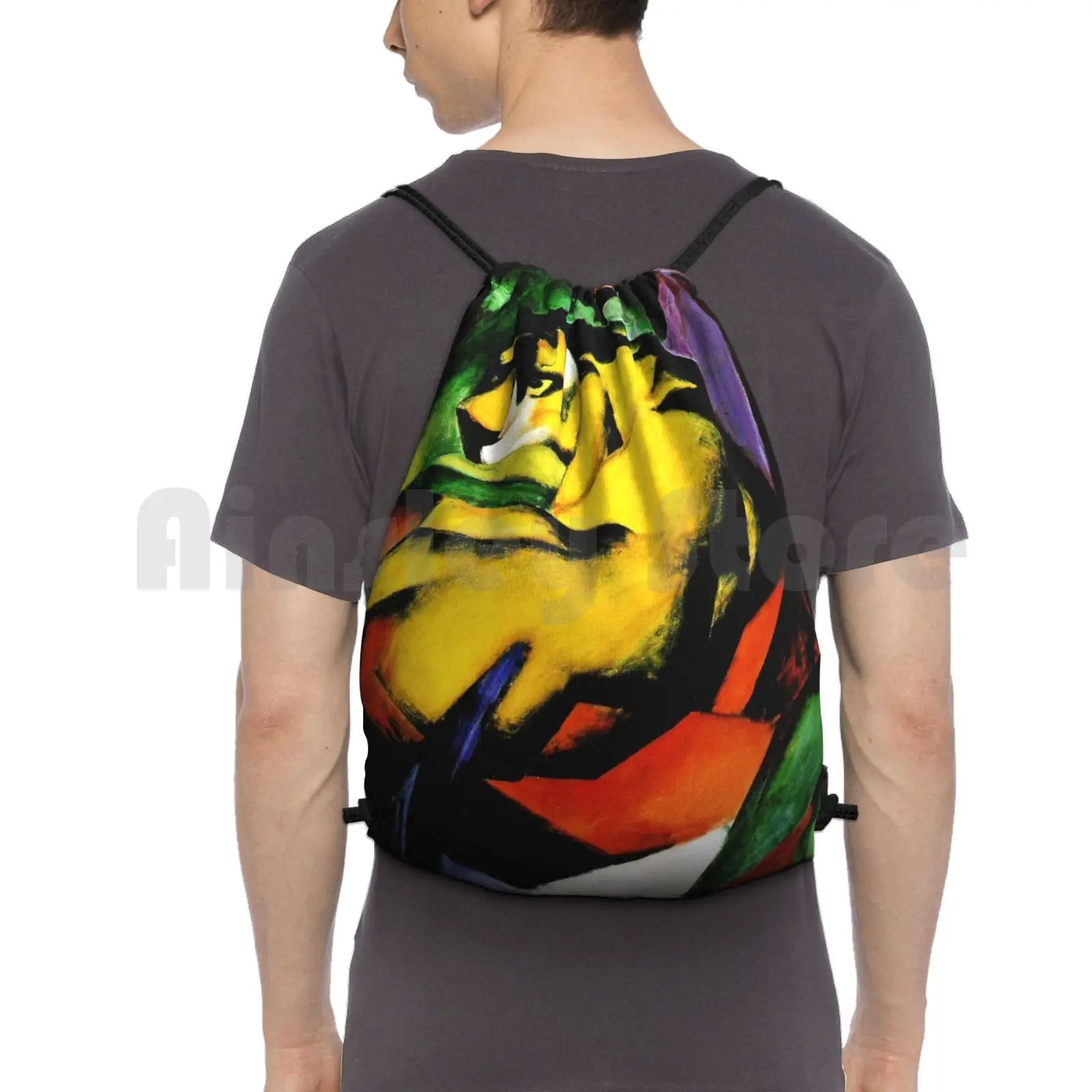 

Franz Marc-Tiger , 1912 Painting Backpack Drawstring Bag Riding Climbing Gym Bag Franz Marc Tiger Vintage Cubism German