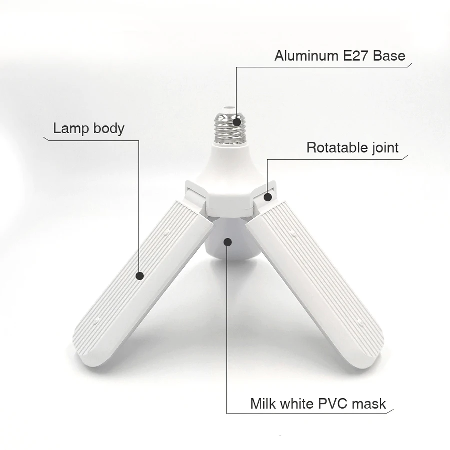 Imagem -02 - Lâmpada Led Fan Blade para Lâmpada de Garagem Folhas ac 85260v E27 Soquete 6500k Branco Puro 45w