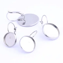 20pcs Stainless Steel French Lever Back Earring Base Blanks Fit 10mm 12mm 14mm 18mm 20mm 25mm Glass Cabochon Setting Bezels
