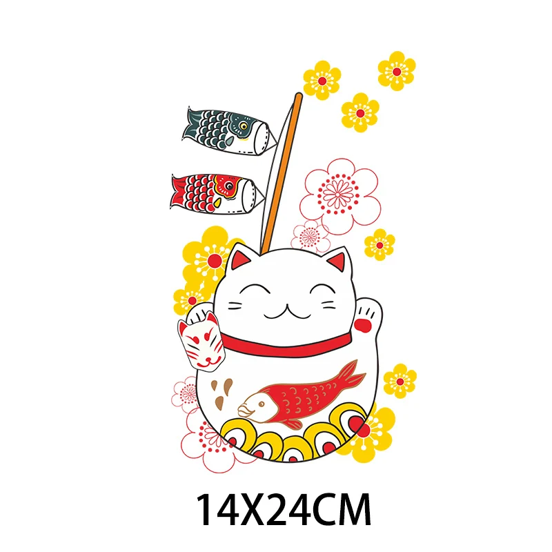 Cute Cartoon Lucky Cat Patches Heat Transfer Iron On Patch A-level Washable Clothes Stickers Easy Print By Household Irons