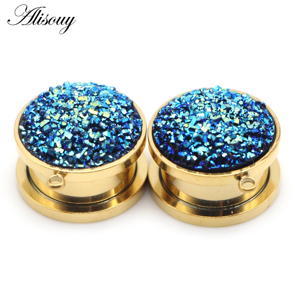 Alisouy 2pcs Resin DIY Pendant Stainless steel Screw Ear Plugs Tunnel Strechers Expander Earrring Piercing Unisex Body Jewelry