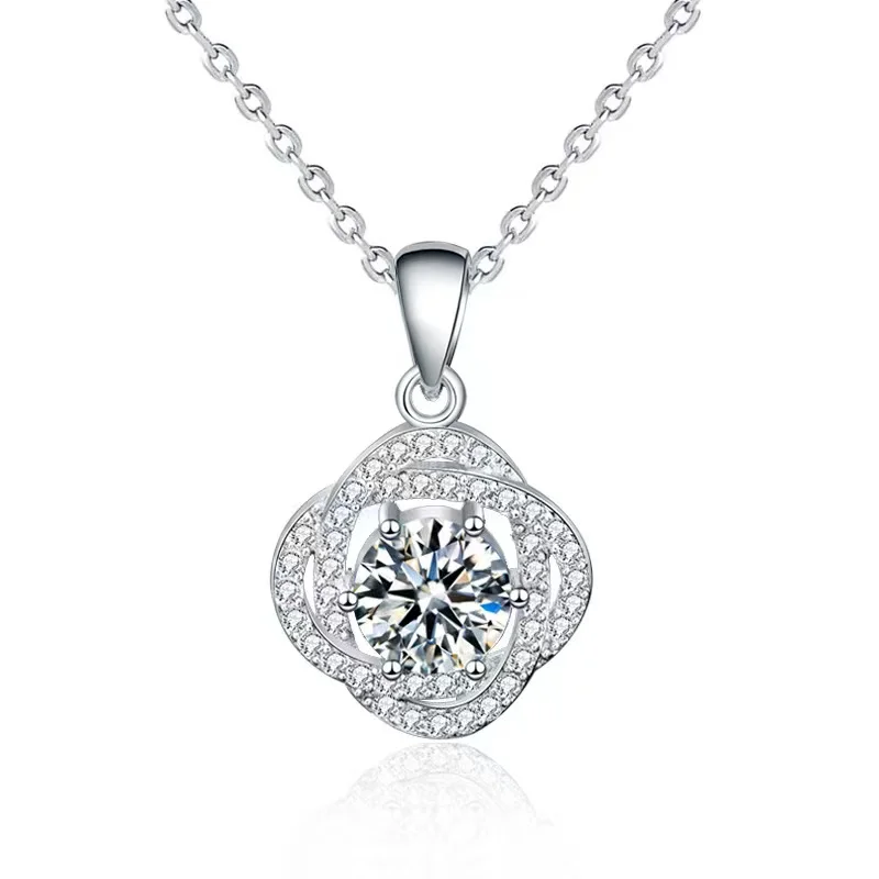 

Trendy Real Rose Moissanite Necklace Women Jewelry 100% 925 Sterling Silver 1 ct D Color Moissanite Diamond Charm Necklace Gift