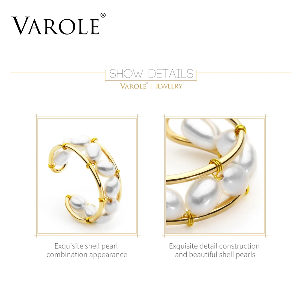 VAROLE Natural Pearls Ring Handmade Gold Color Rings For Women Accessories Finger Fashion Jewelry Gifts