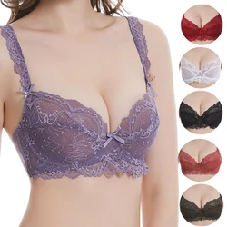 2024 New Women Lace Bras Ultra-Thin Perspective Bralette Deep V Sexy Lingerie BH Tops Plus Size ABCDE Cup Underwear