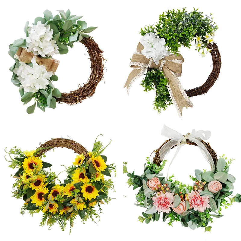 

Eucalyptus Hydrangea Wreath Artificial Flower Plants Simulation Garland Wedding Festival Door Decoration Wall Hanging Home Decor