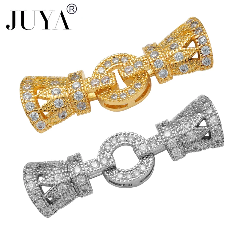 1 Pcs 14 K Real Gold Plating Fastener Clasps Hooks Cubic Zirconia Mosaic Bracelets Connectors DIY Handmade Jewelry Accessories