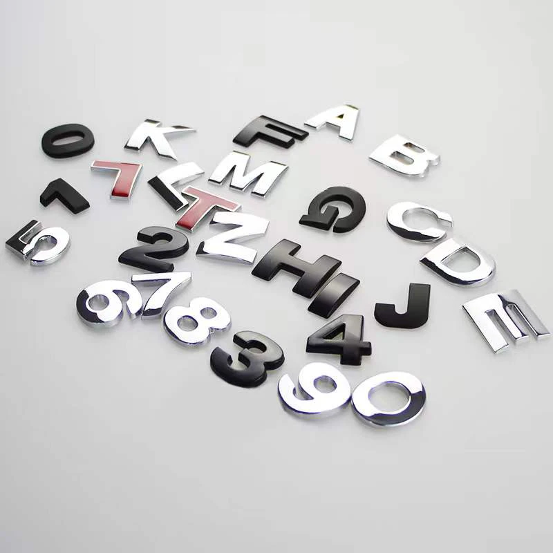 1pcs 45mm 3D Car Stickers Metal Alphabet Silver Black Badge Chrome Letters Car Accessories Sticker Decoration DIY Stereo Sticker