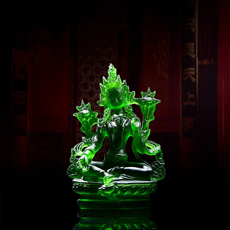 Imagem -03 - Budista Tibetano Fontes Religiosas Mão Pequena Tara Verde Resina Verde Estátua de Bolso Templo Casa e Escritório Decorar Artesanato 12.8cm Novo