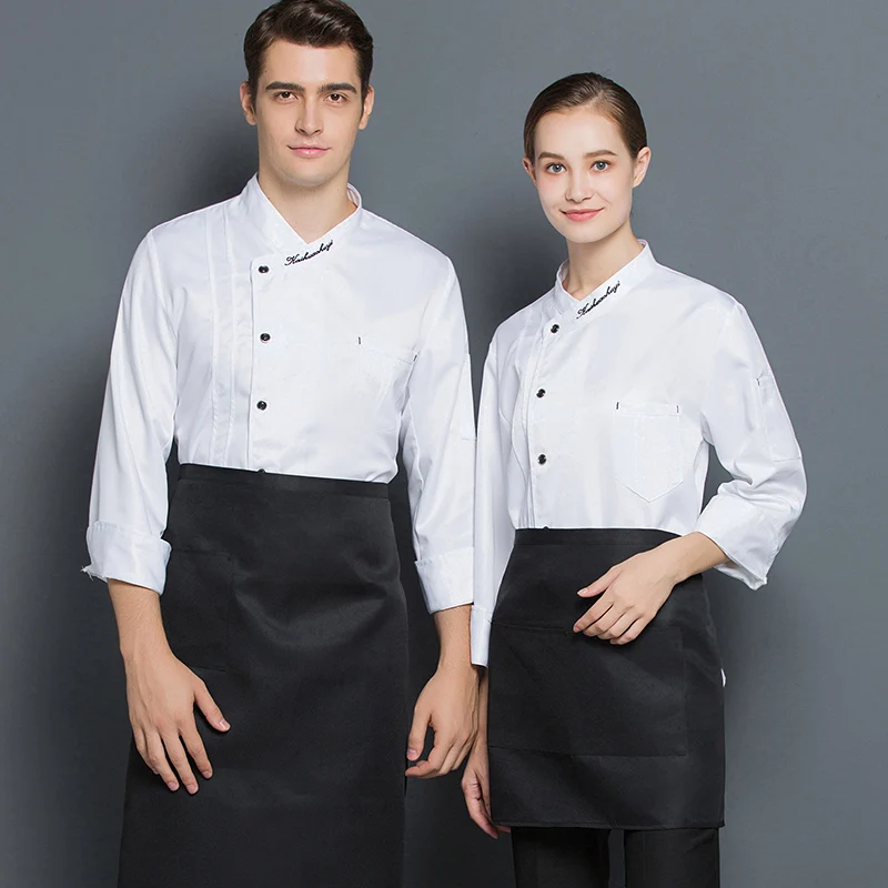 Uniforme de chef, veste à manches longues, uniforme de restaurant pour femmes et hommes, manteau de cuisine noir, vêtements de travail de boulangerie