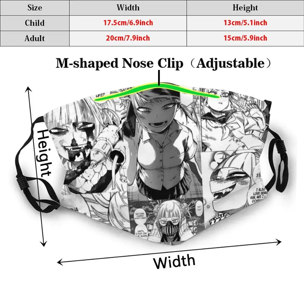 Himiko Toga Manga Panel Adult Kids Anti Dust Pm2.5 Filter Diy Mask Toga Himiko Toga Bnha Bha Mha Himiko Toga Manga Anime