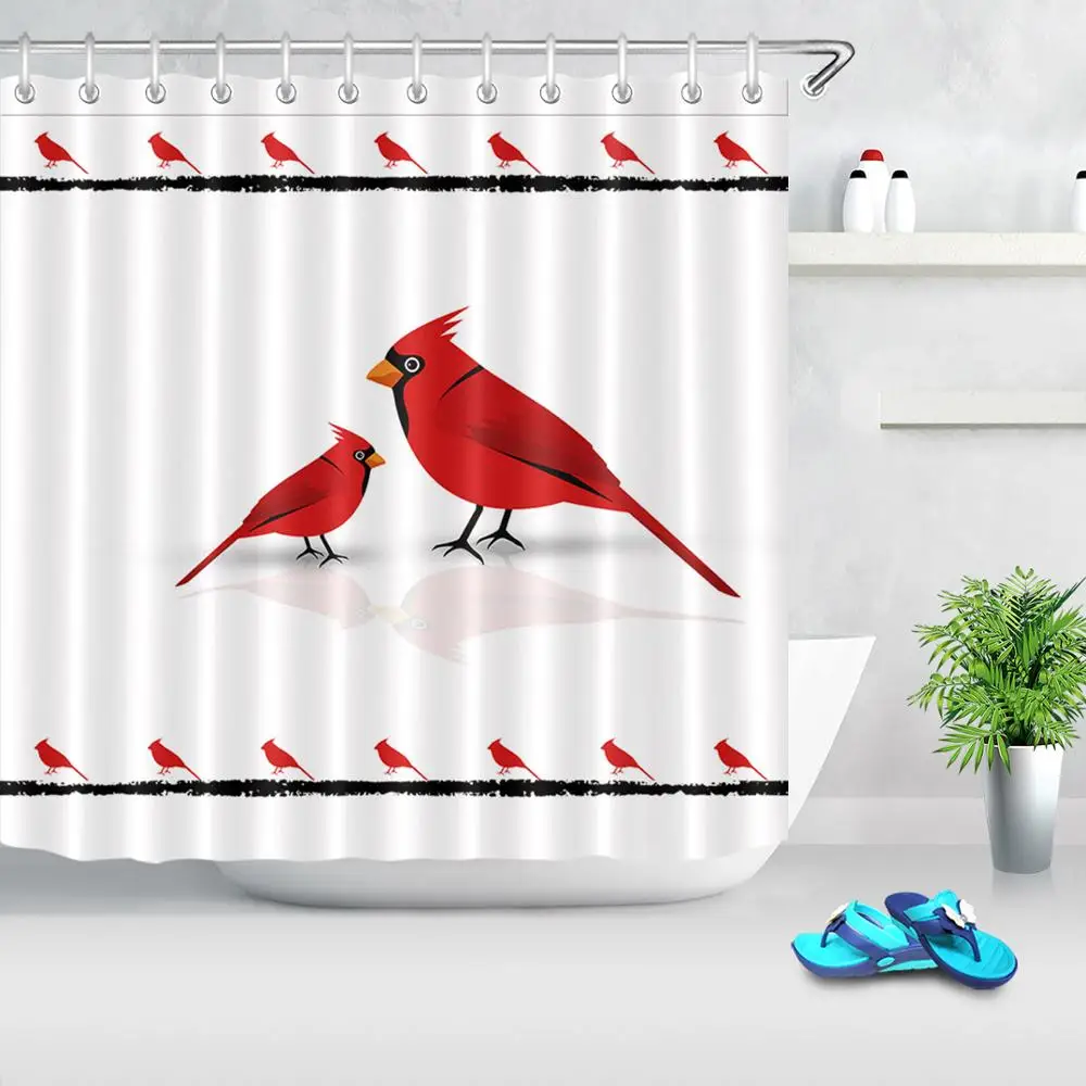 Cardinal Bird Shower Curtains for Bathroom Northern American Animal Red Bird Fabric Bathroom Shower Curtain Set with Hooks