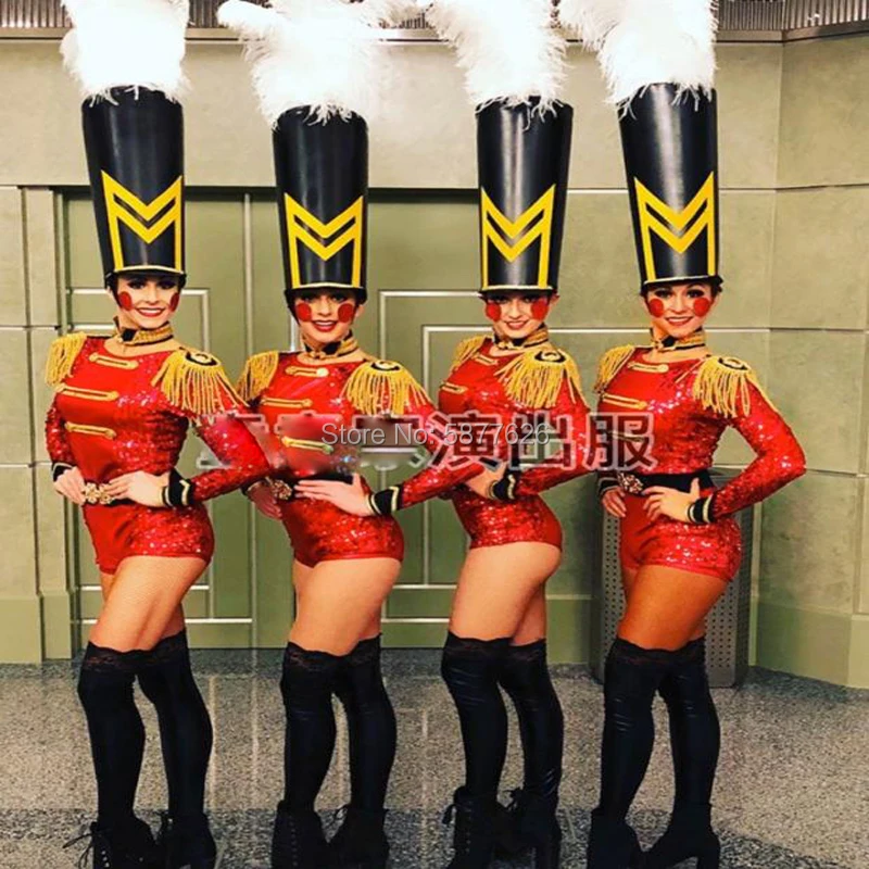 Army Day female soldier dance costumes party girl women stage show gogo nightclub bar ds performance costume red uniform