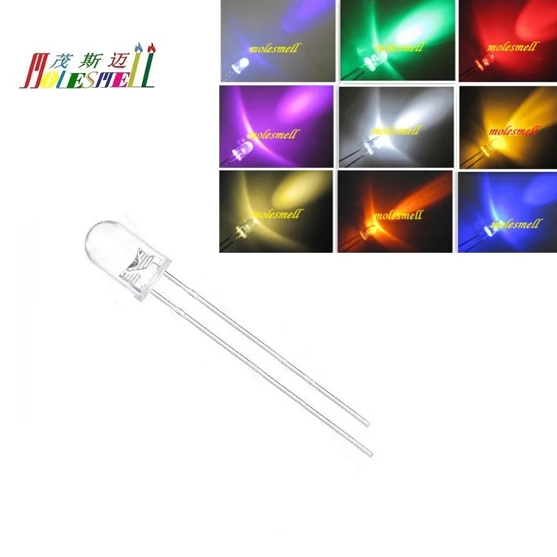 1000pcs 5mm Round Led Red Yellow Blue Green White Orange Purple Pink Warm white Water Clear Lens Light Lamp Diodes