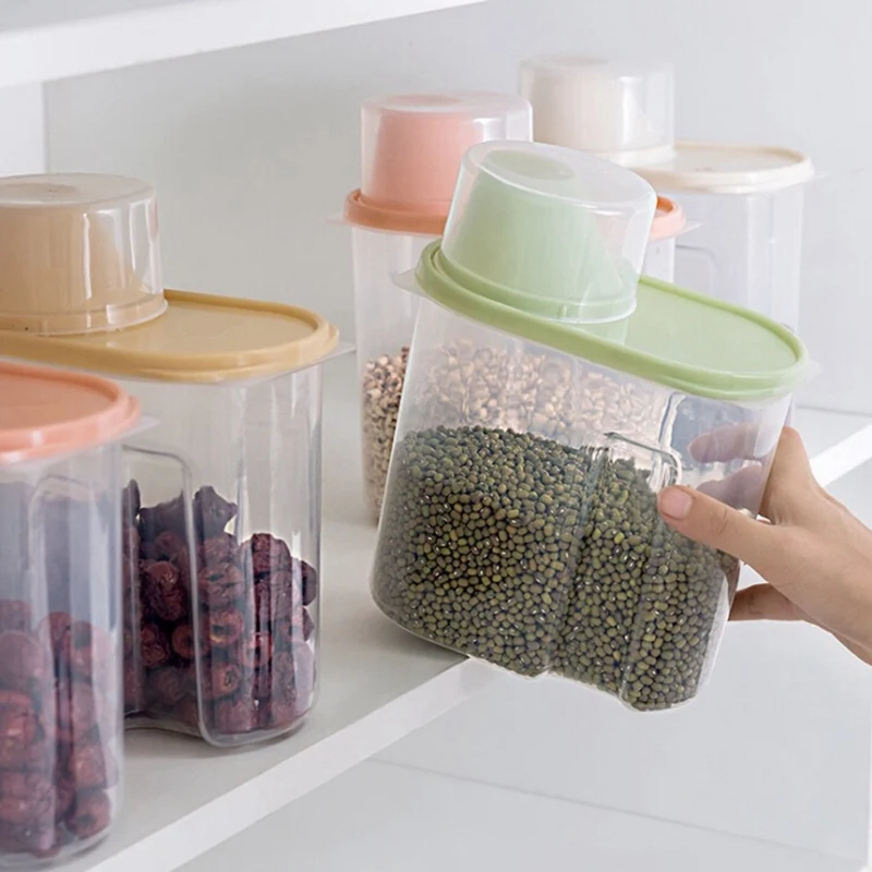 1.9L-2.5L Food Storage Box Sealed Jar Can For Kitchen Grain Dried Fruit Snack Cereal Dispenser With Pour Lid Plastic Container