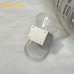 QMCOCO Minimalist Silver Color Square Wide Ring Fashion Elegant Charm Couples Matte Texture Party Jewelry Gift For Woman Man