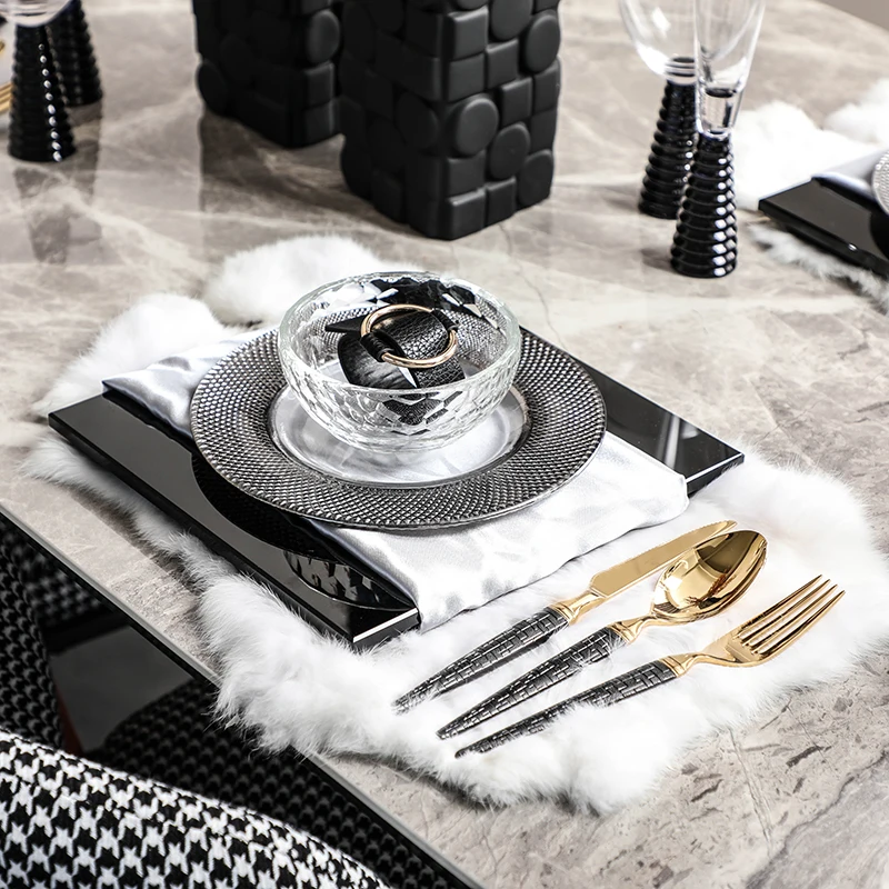 

Luxury Silver Pineapple Trellis Glass Dinner Plates Creative Glass Bowl Hotel Tableware Set Black Square Crystal Tray Mat