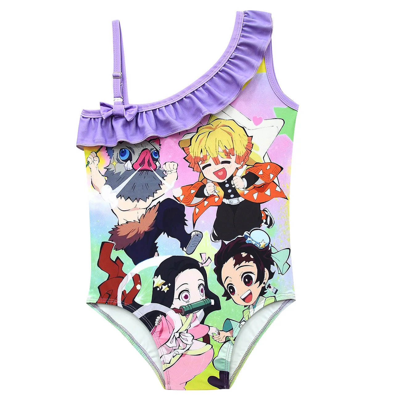 Anime Demon Slayer Baby Girl Swimisuit Kimetsu No Yaiba Kamado Nezuko Cosplay Oblique Shoulder Strap Swimsuit One-piece Clothes