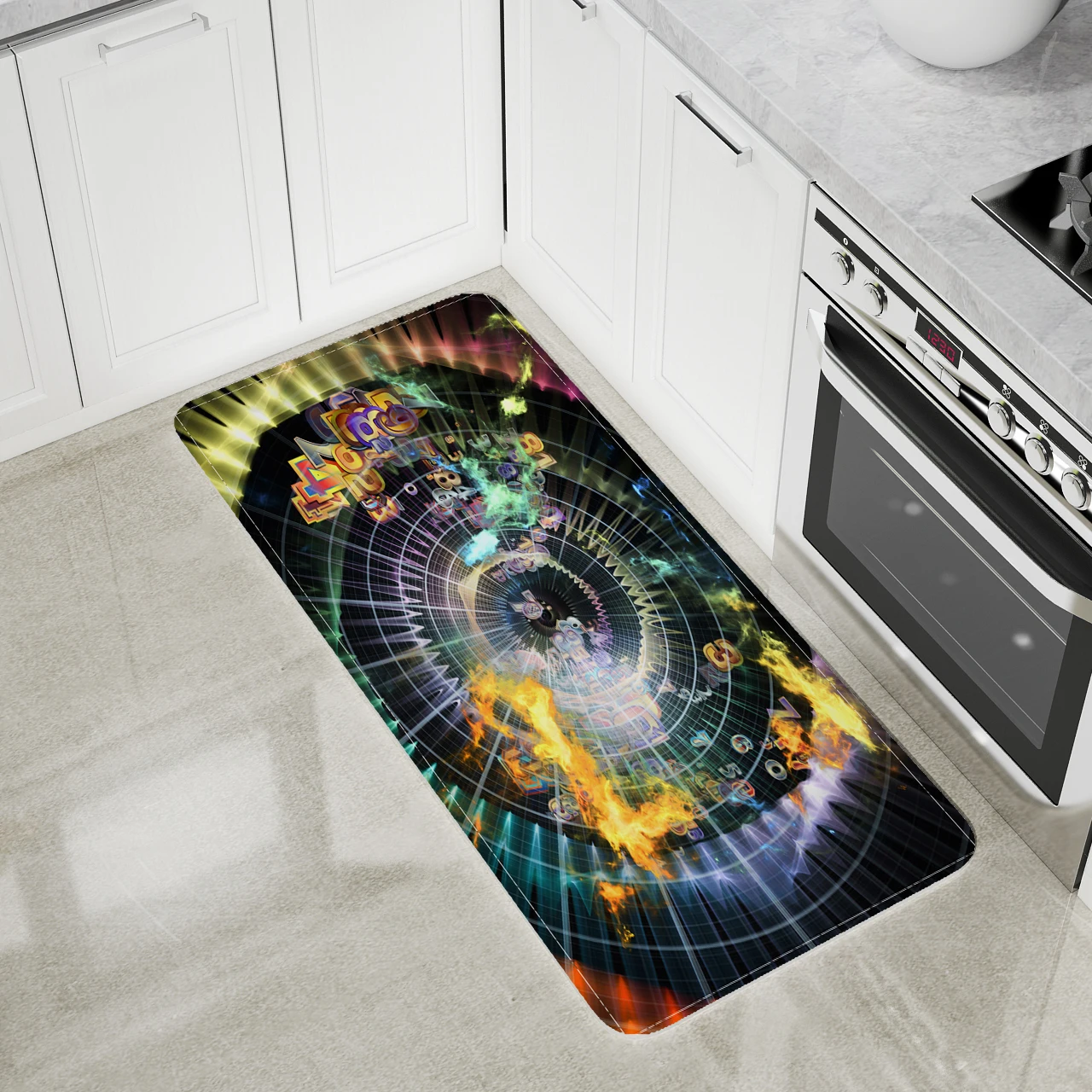 Floor Mat Digital Logic Kitchen Area Rugs Living Room Bedroom Bathroom Decor Hands of A Clock or Watch Printed Large Carpet