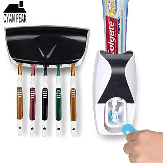 Automatic Toothpaste Dispenser Toothbrush Holder Storage Rack Wall Mount Holder Bathroom Accessories Toothpaste Squeezer Set