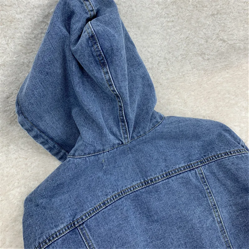 Jeans Jacket Women Korean Casual Fashion Hooded Denim Jackets Short Coat Pocket Drawstring Loose Jeans Coat Female Spring Autumn