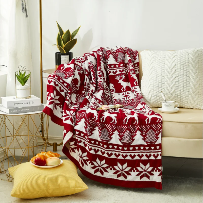 

Christmas knitted Blanket High Quality Acrylic Material Christmas tree elk jacquard pattern sofa throw blanket Christmas Decor