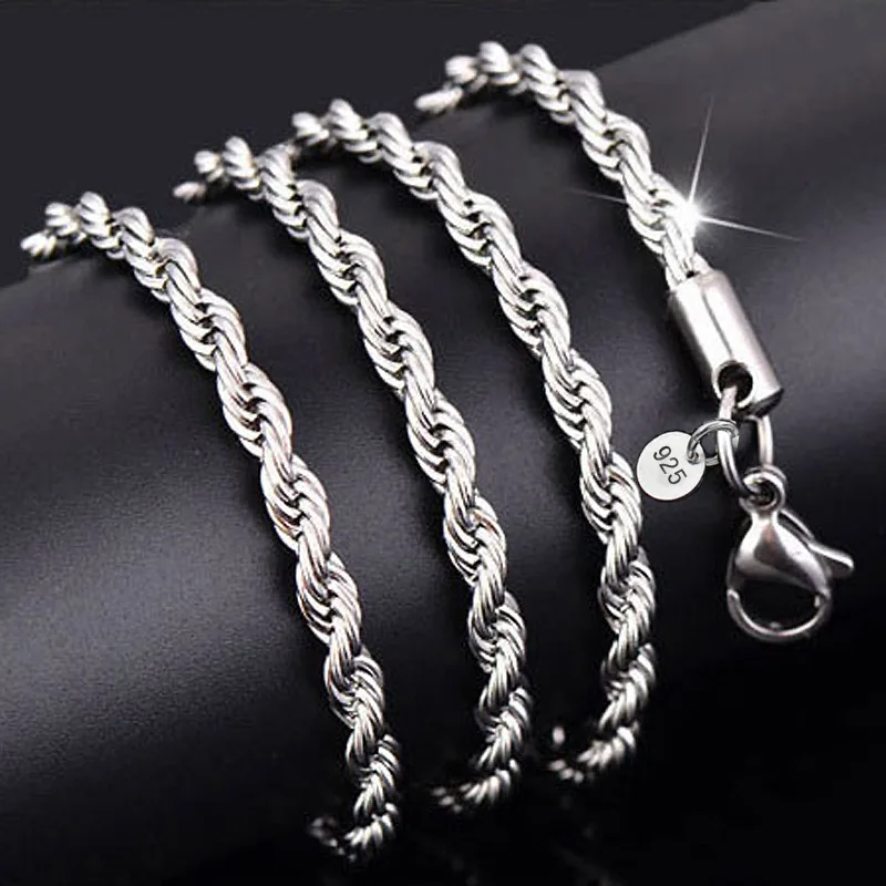 2MM 3MM 4MM Silver plated necklaces with stamped Fashion Jewelry For Women Men Twist Rope chains Choker