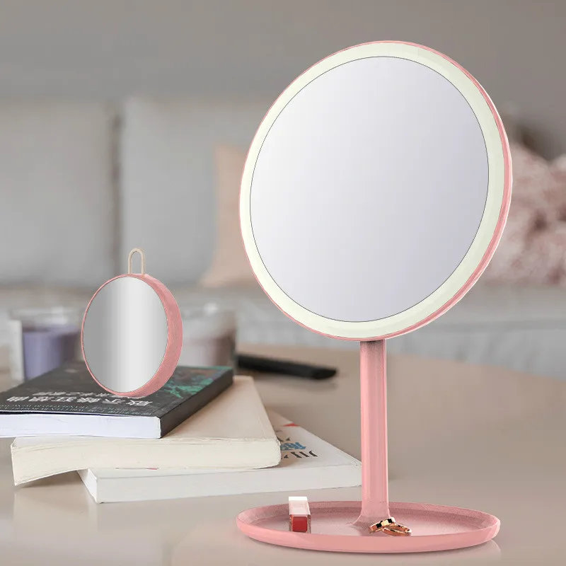 

Desktop LED Smart Touch Screen Three-color Makeup Mirror 5X Magnifying Glass with Lamp Desktop Dressing Gift Small Mirror