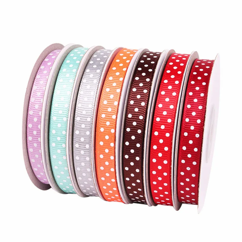 5 yards/Roll Cartoon Polka Dots Printed Grosgrain Ribbon Lovely Series Ribbons Girls Hairbows 10mm