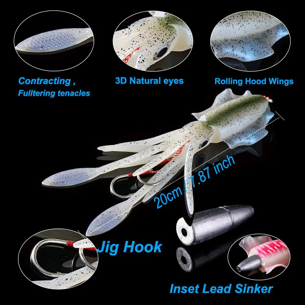 SUNMILE Fishing Soft Squid Lure 60g/80g/100g/120g/150g Luminous/UV Squid Jig Fishing Lures For Sea Fishing Wobbler Bait