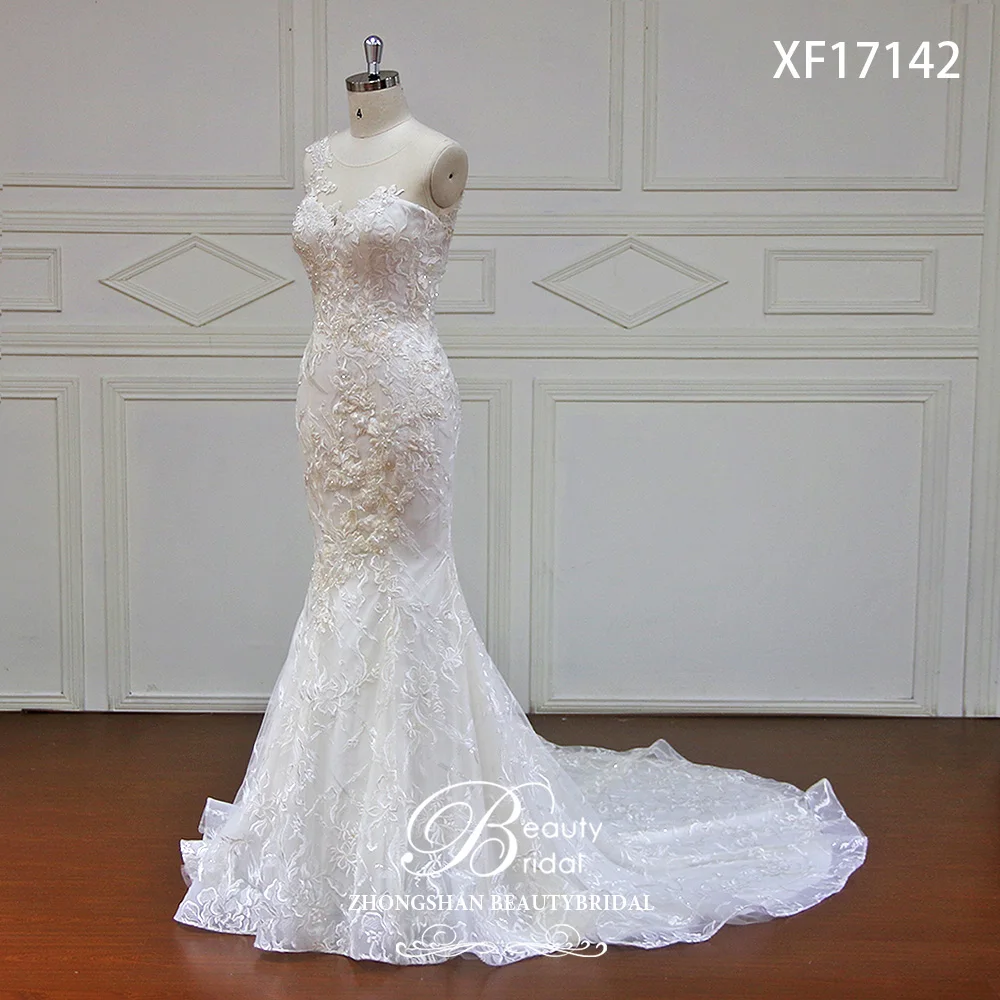 Beautybridal XF17142 Vestidos de Luxury wedding dress Long  Tulle Appliques Illusion Beach