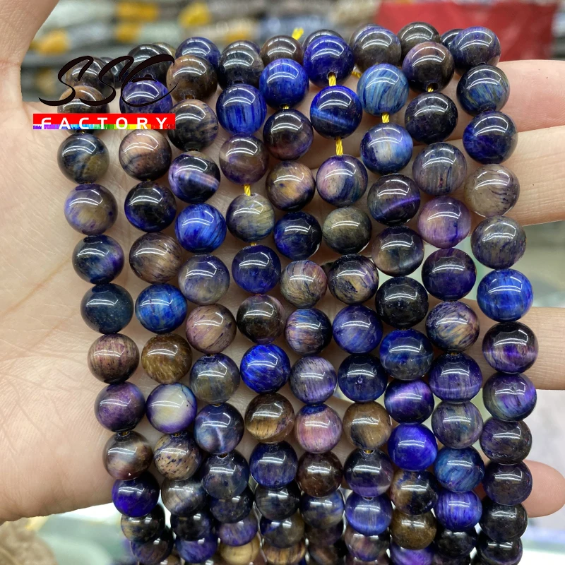 Natural Mixed Color Blue Tiger Eye Stone Beads Round Loose Beads For Jewelry Making DIY Bracelets Accessories 6 8 10 12 mm 15