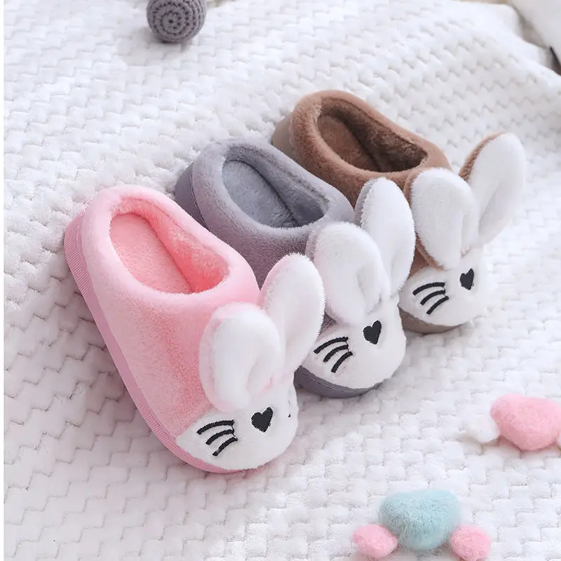 Rabbit Cotton Children Slippers Autumn Winter Non-Slip Warm Fluffy Slippers Kids Home Indoor Furry Shoes Casual Boys Girls Shoes