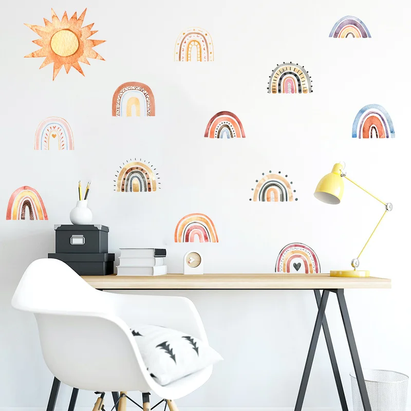 

Cartoon Rainbow Sun Wall Sticker For Kids Room Background Decoration Wallpaper Child Bedroom Home Decor Nursery Beautify Mural