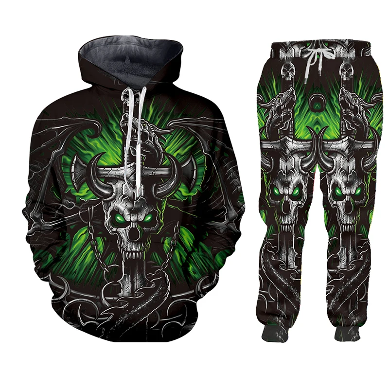 Skeleton Dragon Skull Autumn Winter 3D Printed Men's Hooded Sweater Set Sportswear Tracksuit Long Sleeve Men's Clothing Suit
