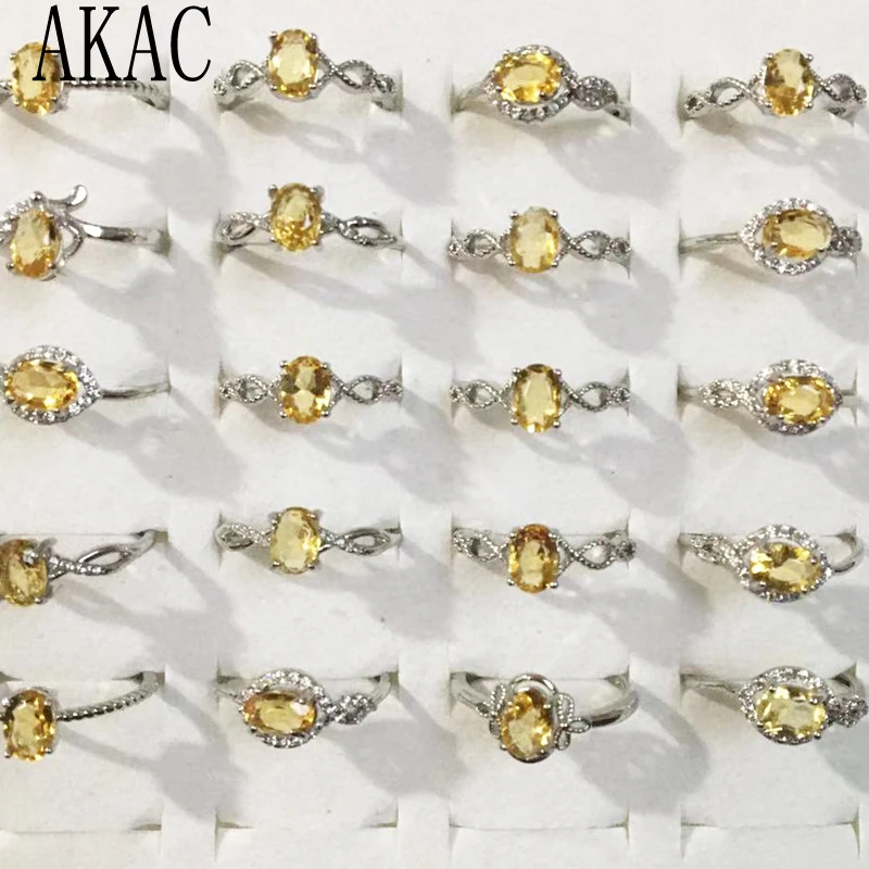 5rings  10rings AKAC approx5*7mm natural yellow citrine quart white copper adjustable ring for women men send randomly wholesale