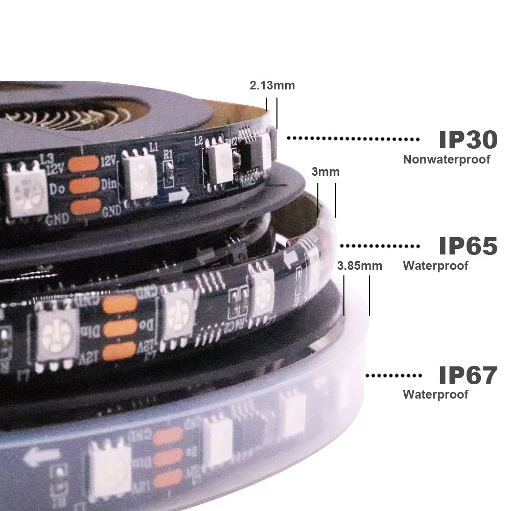 WS2811 LED Strip Addressable Smart RGB Led Light WS2811IC External 1 IC Control 3Leds 5050 SMD White/Black DC12V