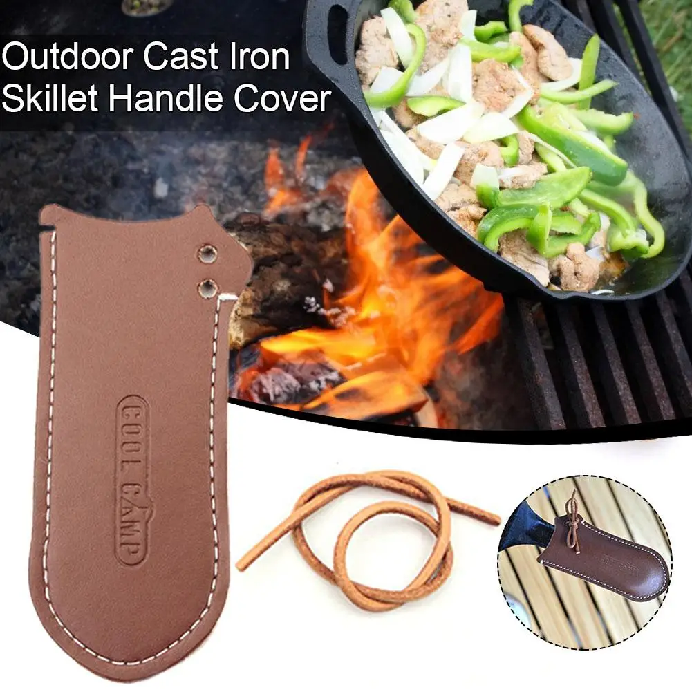 Outdoor Pot Hot Handle Leather Holder Iron Frying Pan Handle Cover Cast Iron Skillet Handle Covers Pot Anti-scald Leather Cover