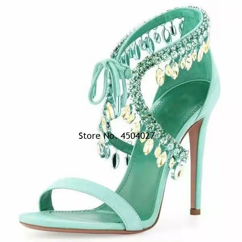 

Elegant Woman Heeled Shoes Open Toe Rhinestones Pendant Sandals For Party And Weddings 10cm Crystal Pumps