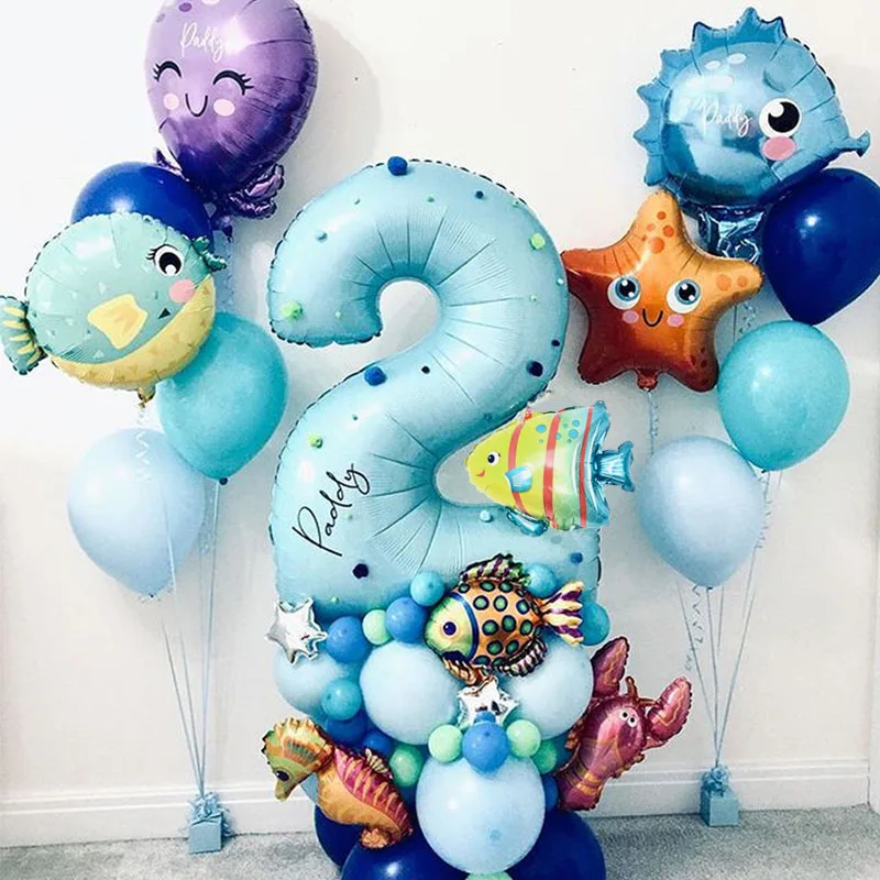 44pcs Sea World Ocean Animal Balloons Set 1 2 3 4 5 6 7 8 9 Birthday Party Decorations Kids Baby Shower Boy Under The Sea Party