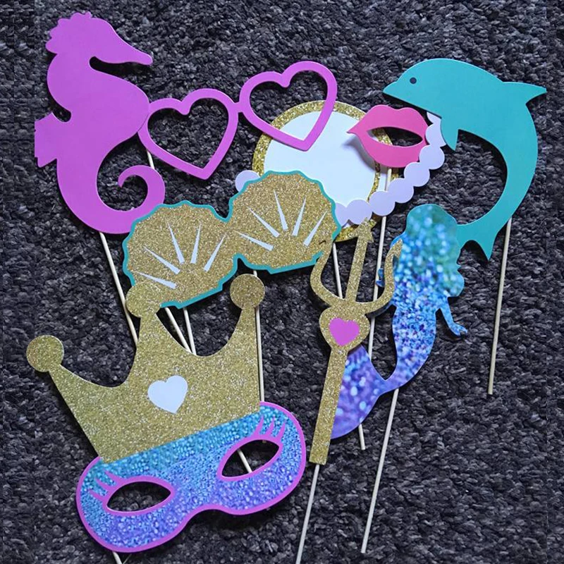 Chicinlife 1Bag Mermaid Photo Booth Props Girl Birthday Party Baby Shower Wedding Mermaid Party Photobooth Props Decor Supplies