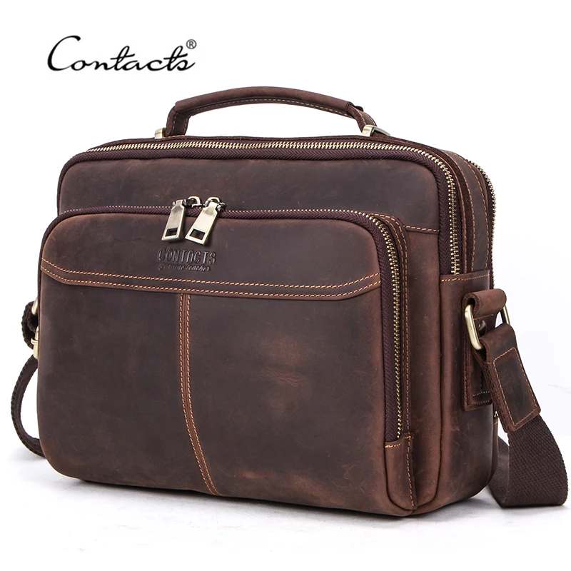 CONTACT\'S 100% Genuine Leather Crossbody Bags for Men Casual Business Male Messenger Bag Brand High Quality Tote Handbags Bolsas