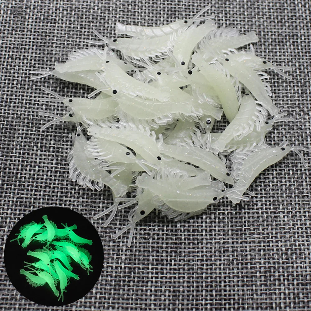 20Pcs/Lot mini Silicone Luminous Soft  Shrimp Baits 35mm/0.3g  Artificial Glow Shrimp Bait No hook Sea Fishing Winter Fishing