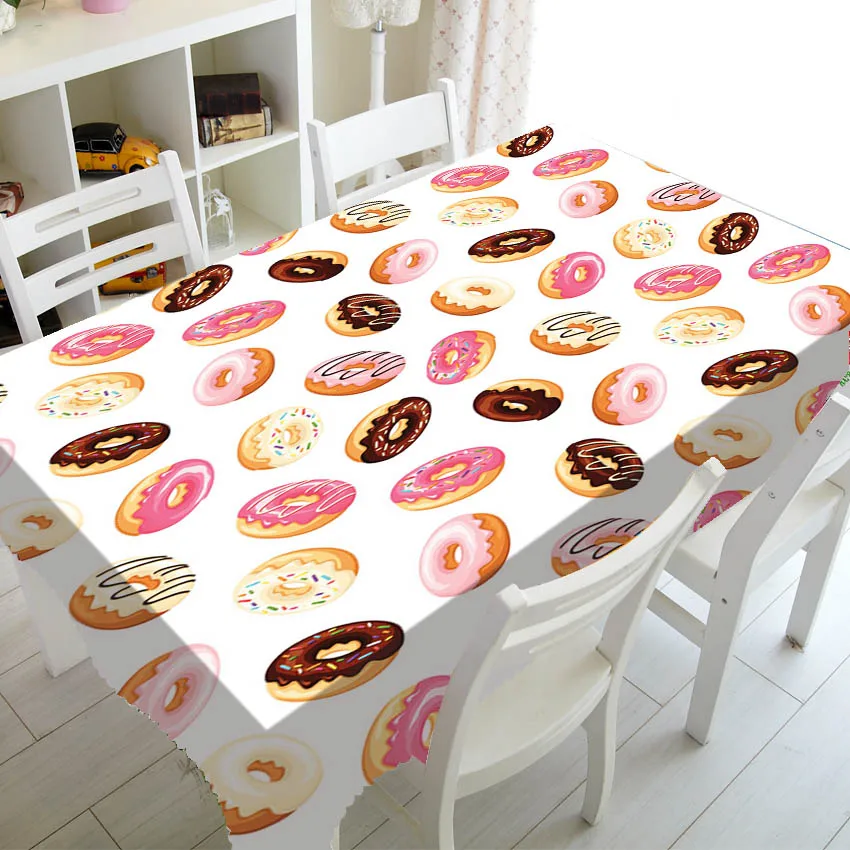 Colorful Cute Cartoon Pastel Donut Sweet Dessert Table Cloth Cover for Kids Birthday Party Decor Kawaii Food Dining Kitchen Gift