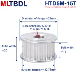 HTD 5M 15T Timing Pulley 15Teeth 5M-15T 16mm Width Toothed Belt Pulley 5/6/8/10/12/14/15mm 5mm Pitch Synchronous HTD Belt Pulley