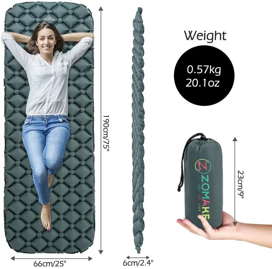 Zomake-Ultralight Inflatable Mattress Waterproof Outdoor Air Matt Sleeping Pad Nylon Camping Tent Mattress Single person Air Bed