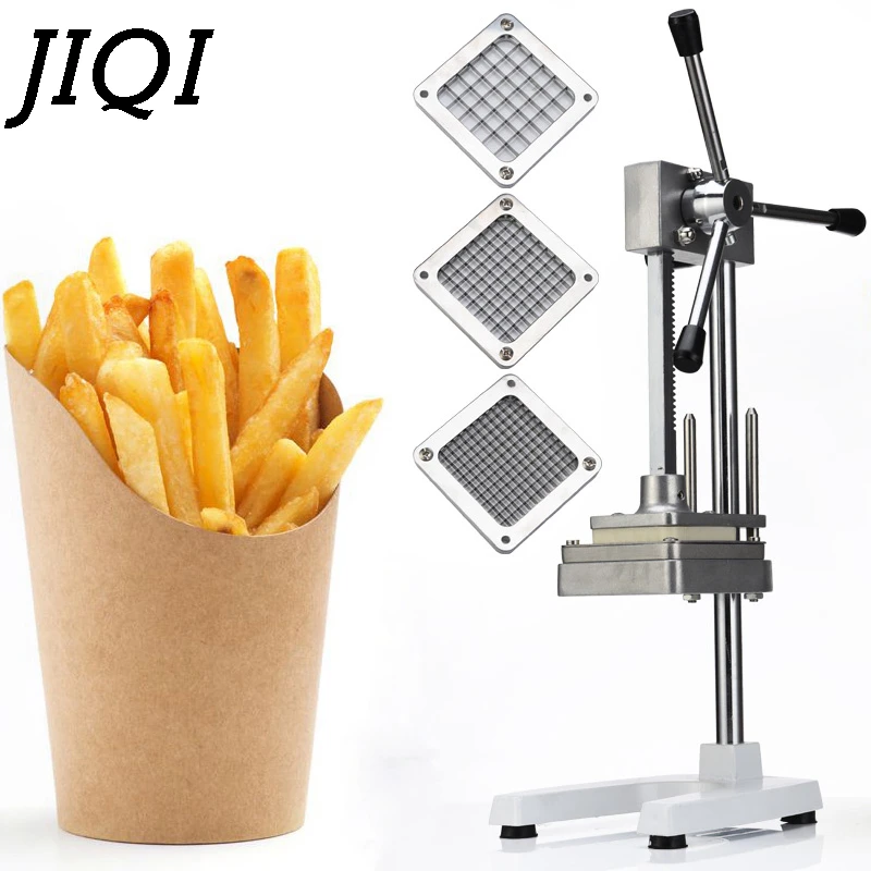 

JIQI Stainless Steel Home French Fries Cutters Potato Chips Strip vegetable Cutting Machine Maker Slicer Chopper With 3 Blades