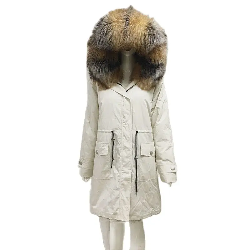 New Fashion White Men Winter Coat Mix Color Fox Fur Lining Parka Warm Long Plus Size