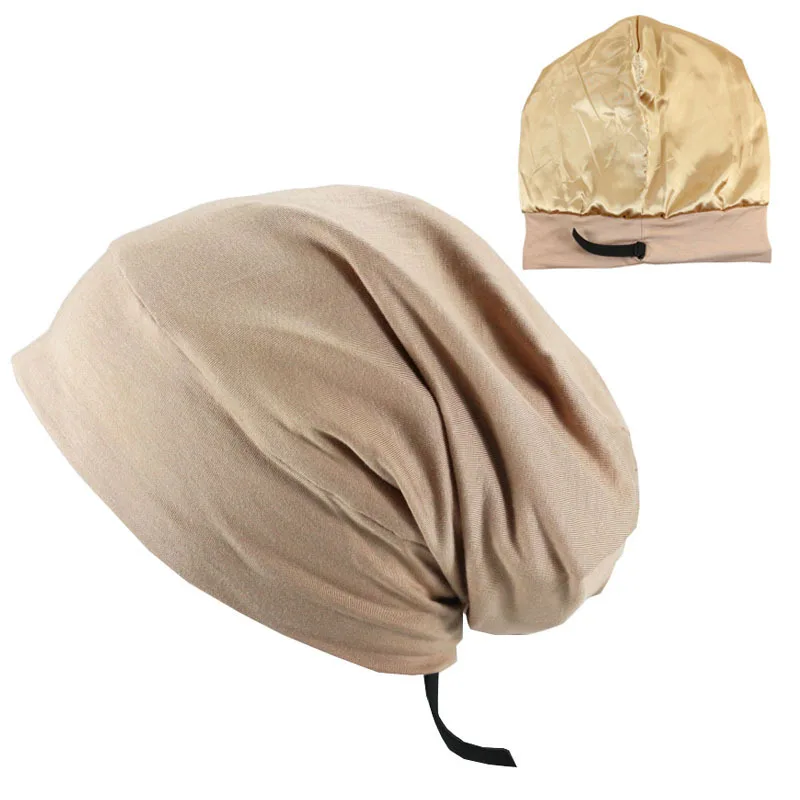 Bonnet en coton pour hommes et femmes, bonnet double couche, bonnet de nuit, hijab, réglable, fin, pys, printemps, automne, été